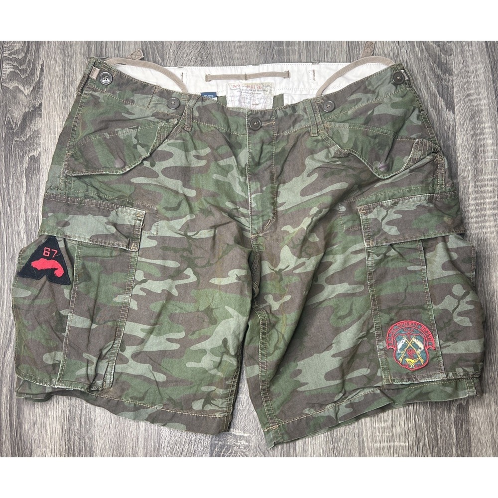 Polo Ralph Lauren Cargo Camo Shorts Mens 38 Country Fishing Hunting Patches HTF!